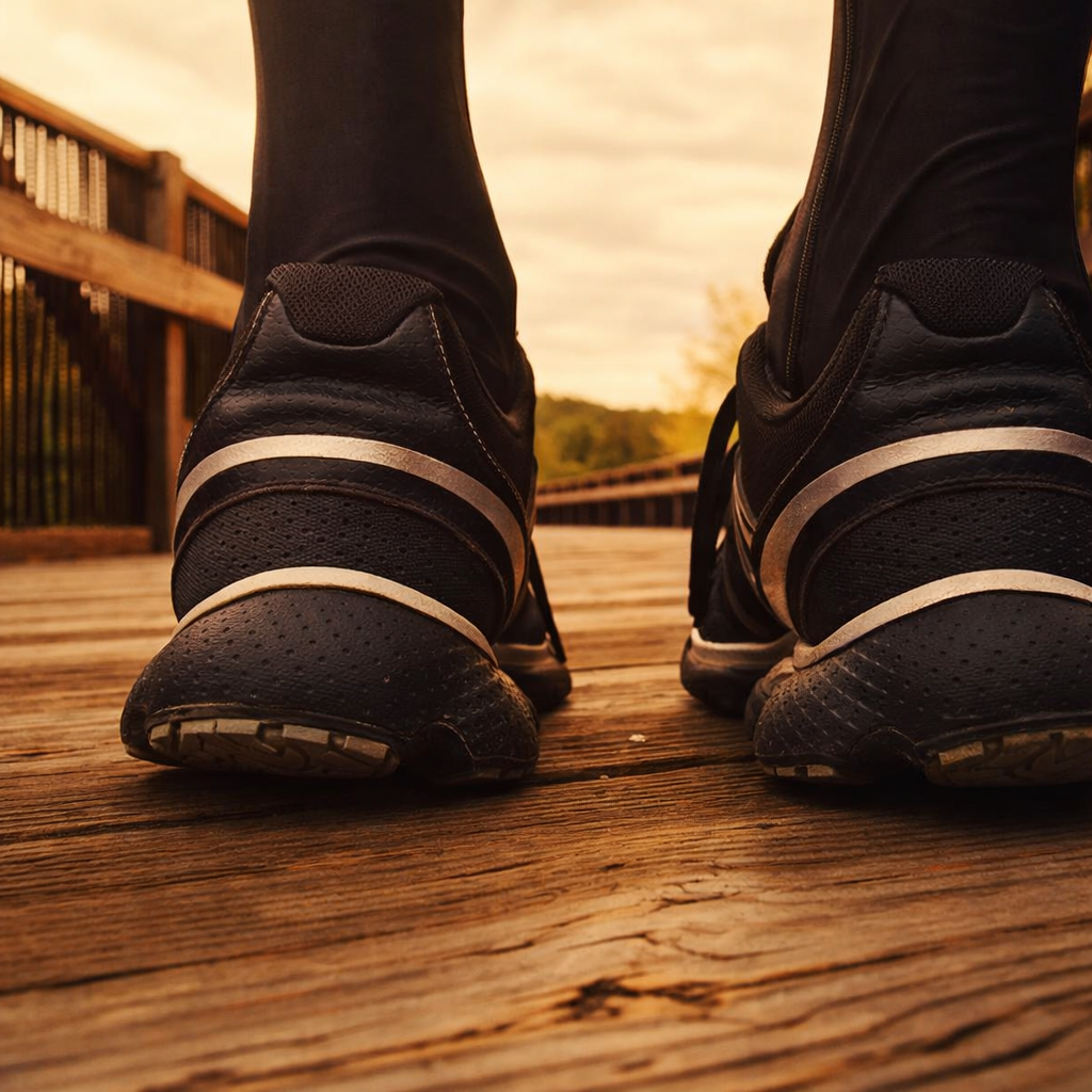 मिडफुट स्ट्राइक करते हुए एक रनर के जूते का क्लोज़-अप