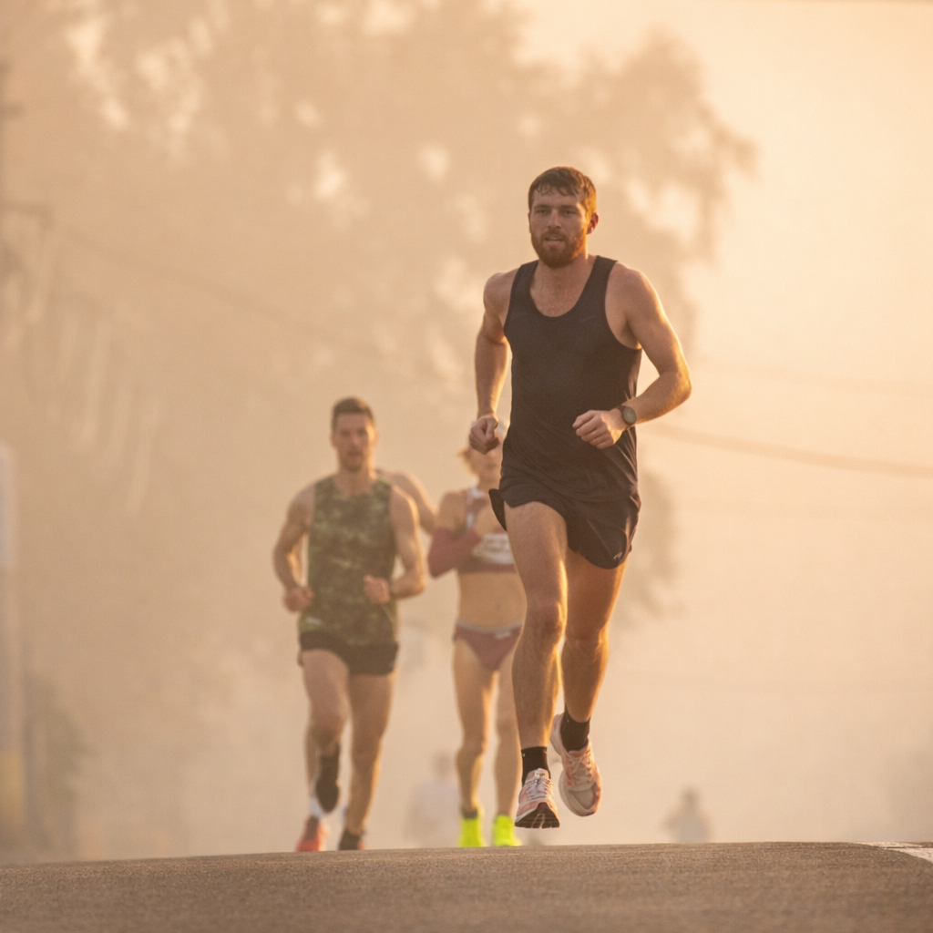 एक एलीट मैराथन धावक जो रिकॉर्ड समय के लिए दौड़ रहा है