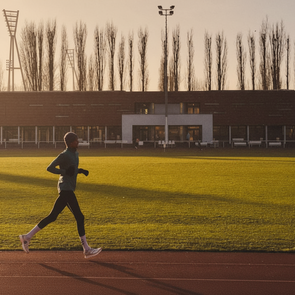 A runner in dark athletic wear