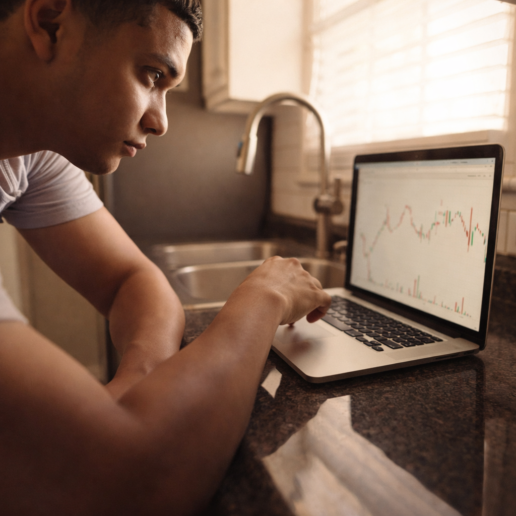 A man intently studies charts displaying
