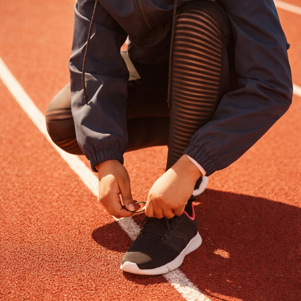 A runner in dark athletic wear