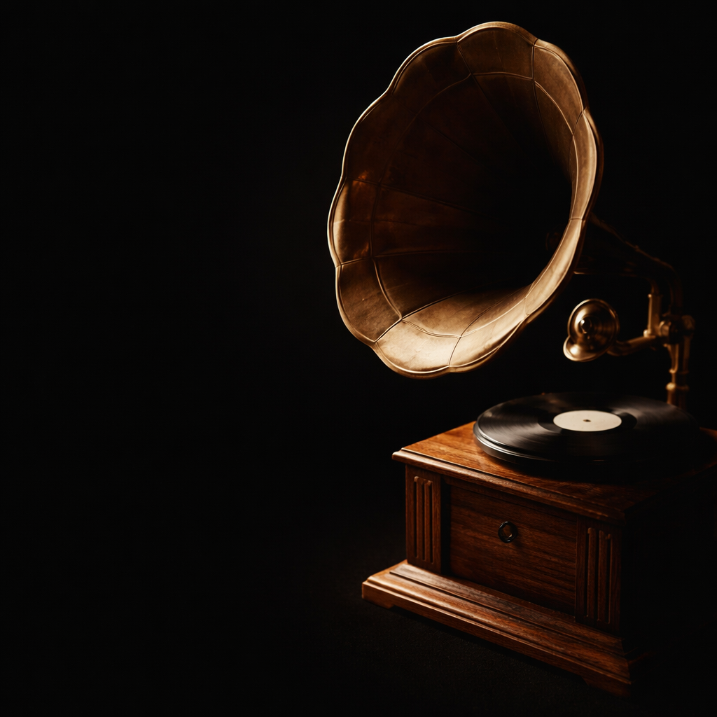 An antique wooden phonograph with