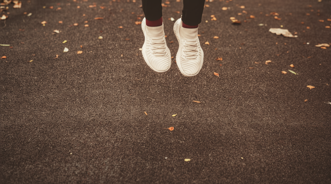 Light-colored running shoes with