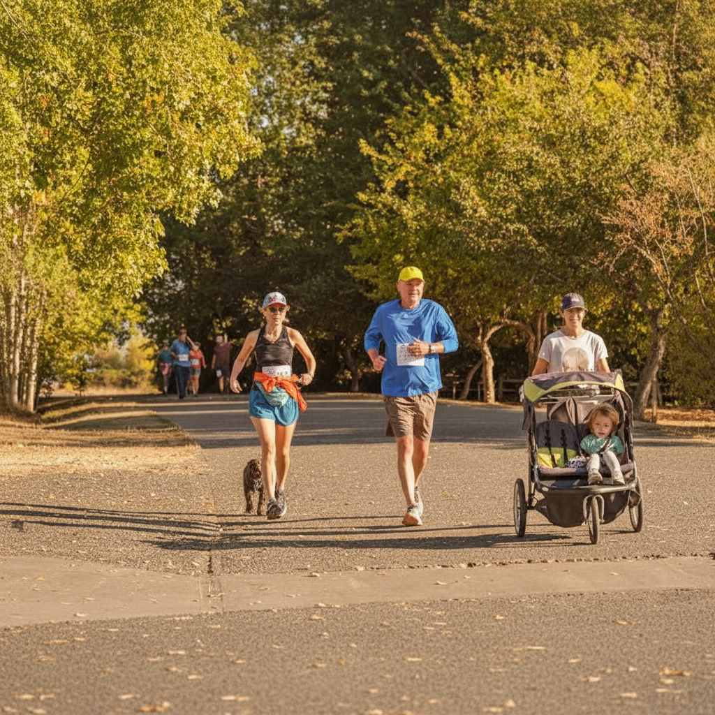 Families enjoying an outdoor run,