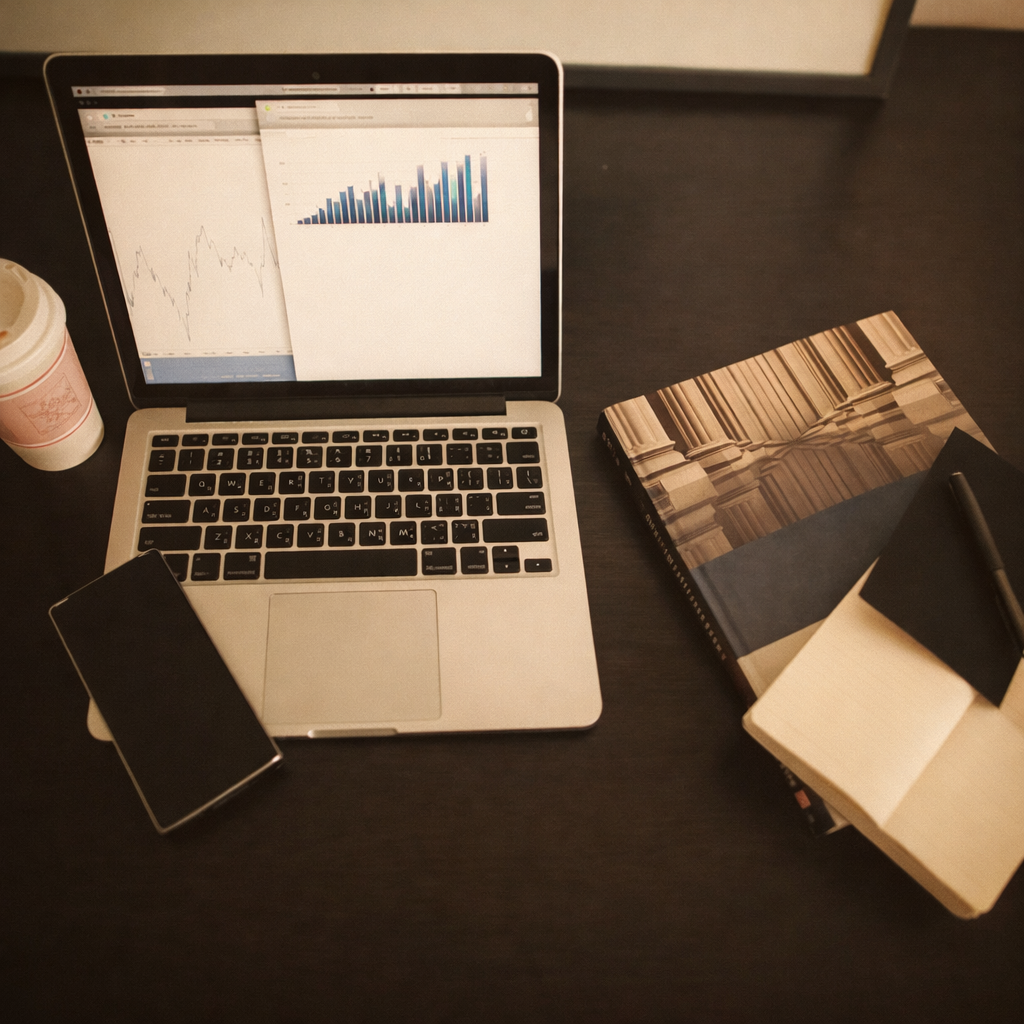 A laptop displaying progress graphs