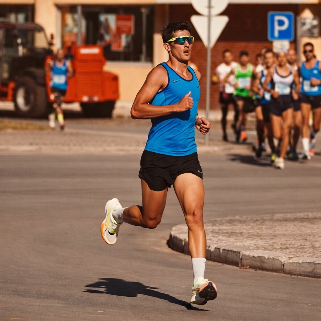 32वें किलोमीटर पर थका हुआ मैराथन धावक