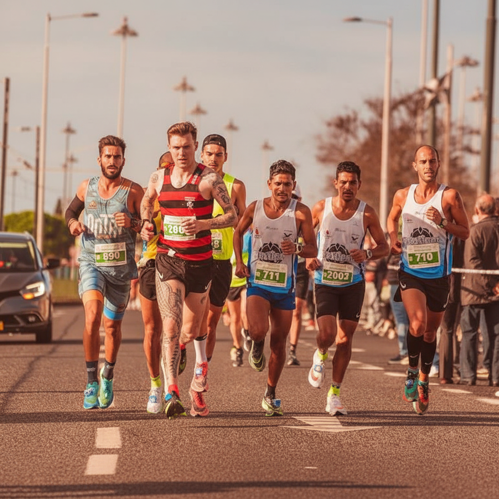 Dedicated runners in colorful singlets