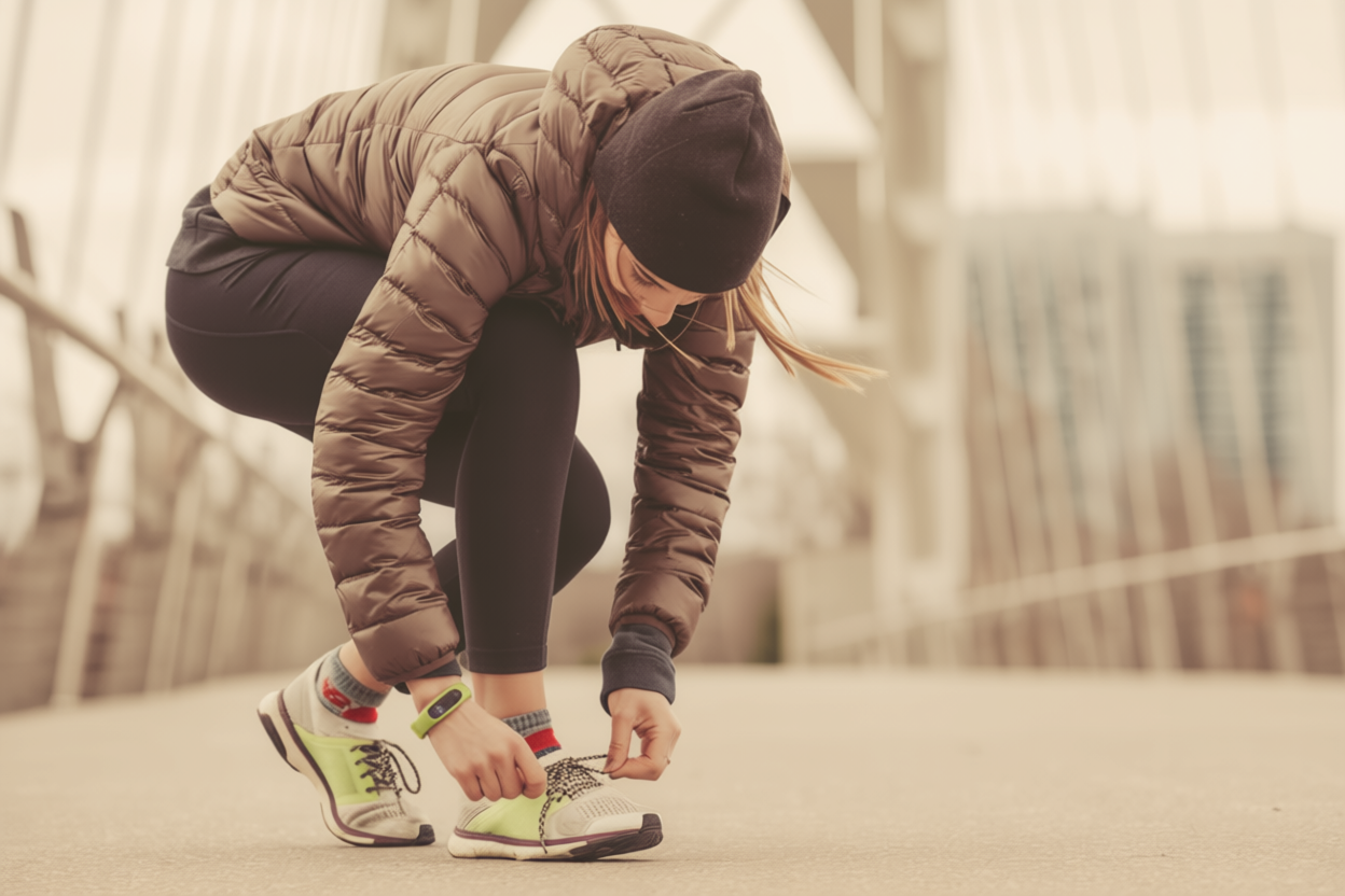 A determined runner, dressed in